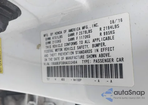 2017 Acura Tlx Technology Package from USA, damaged, VIN 19UUB3F56HA000494